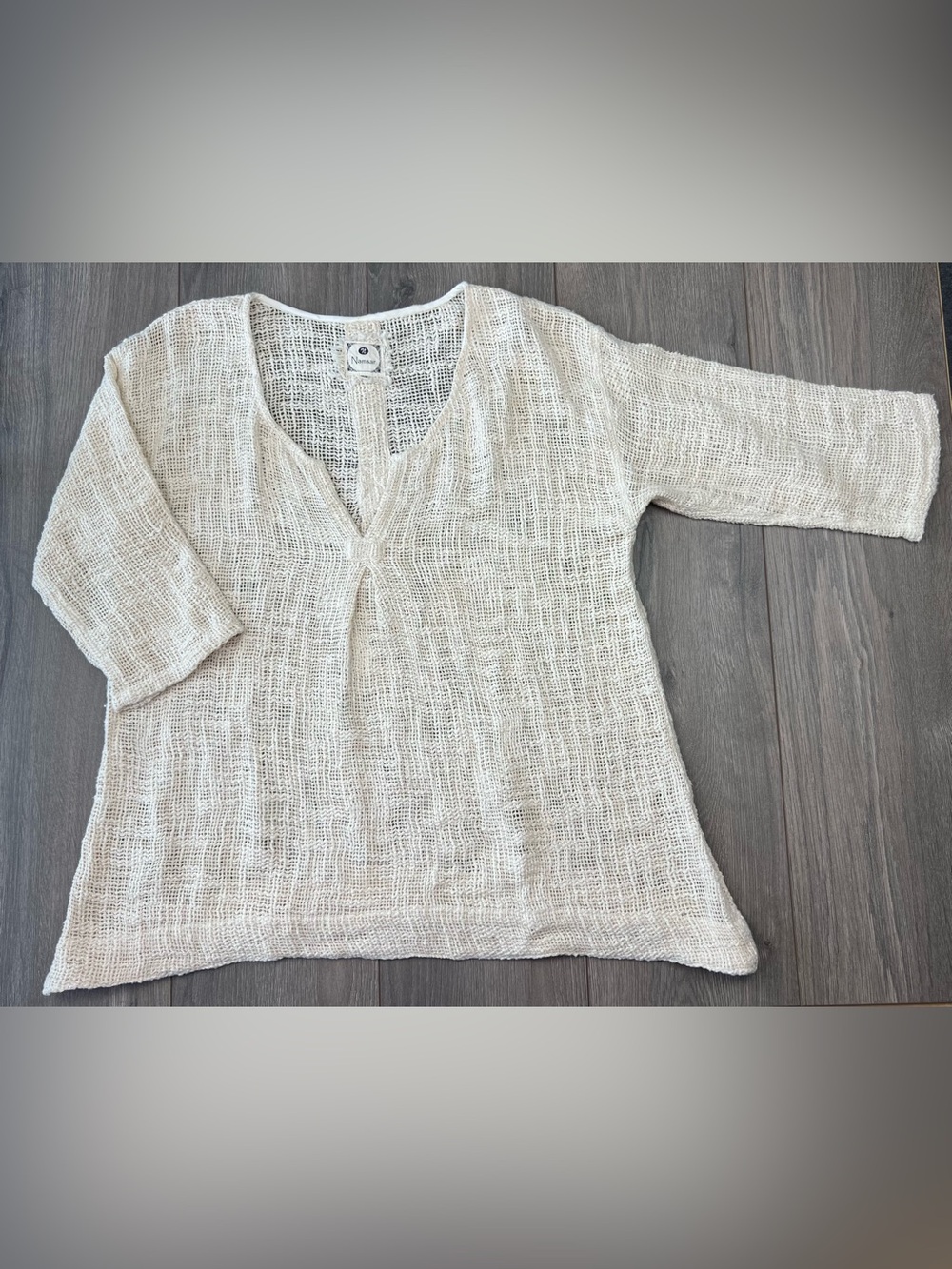 Namsar Ivory 100% Cotton Gauze Tunic Top Boho V-Neck 3/4 Sleeve Size S/M